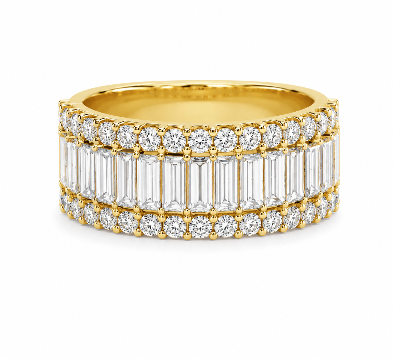 18K Yellow Gold Round & Baguette Diamond Band