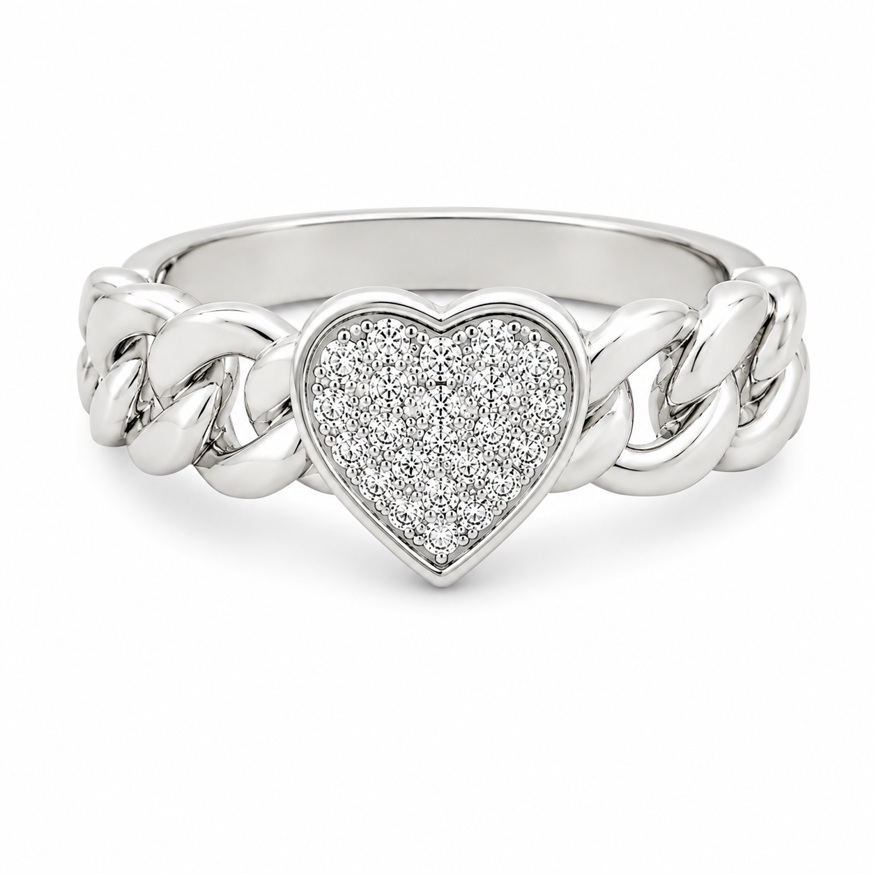 18K White Gold Pavé Diamond Heart Ring