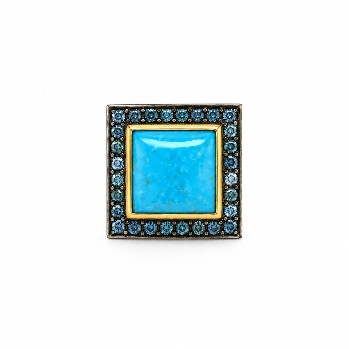 Turquoise & Blue Diamond Square Statement Ring