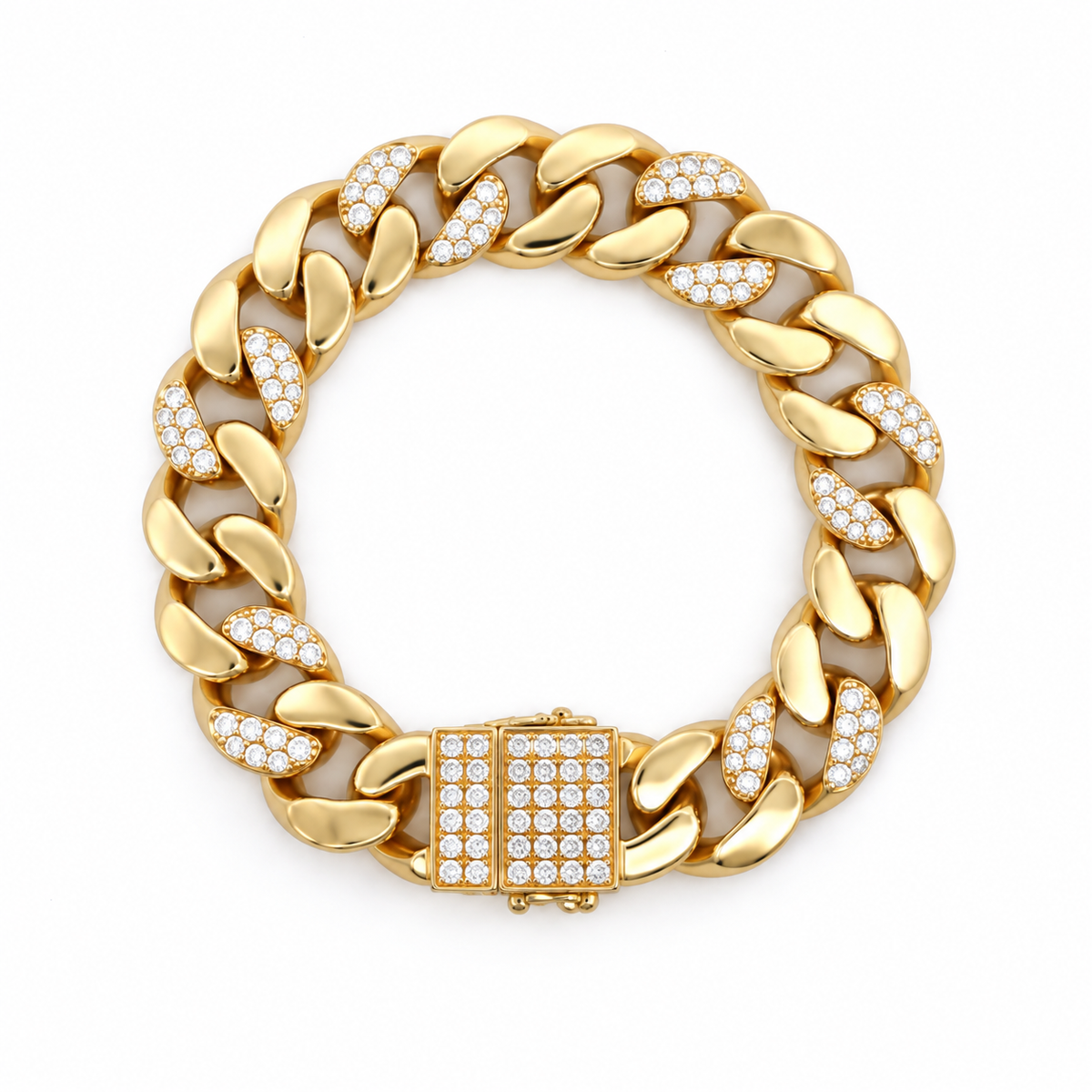 18K Yellow Gold Chunky Curb Diamond Bracelet
