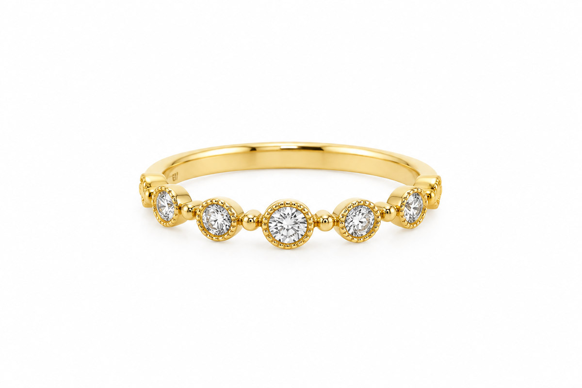 18K Yellow Gold Vintage-Inspired Milgrain Diamond Band