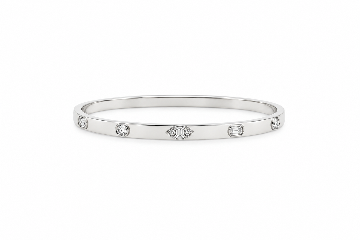 18K White Gold Multi-Shape Diamond Bangle Bracelet