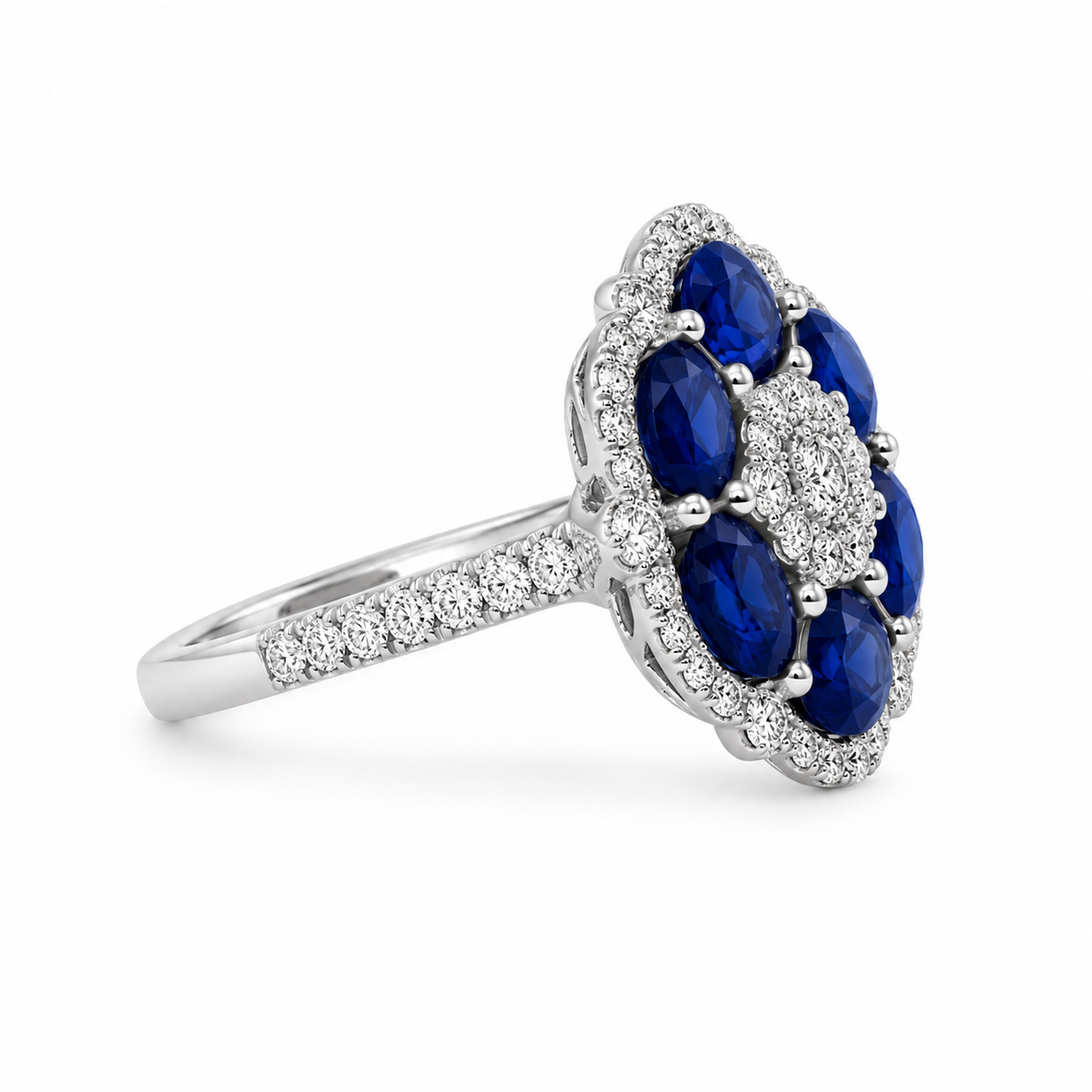 18K White Gold Sapphire & Diamond Flower Ring