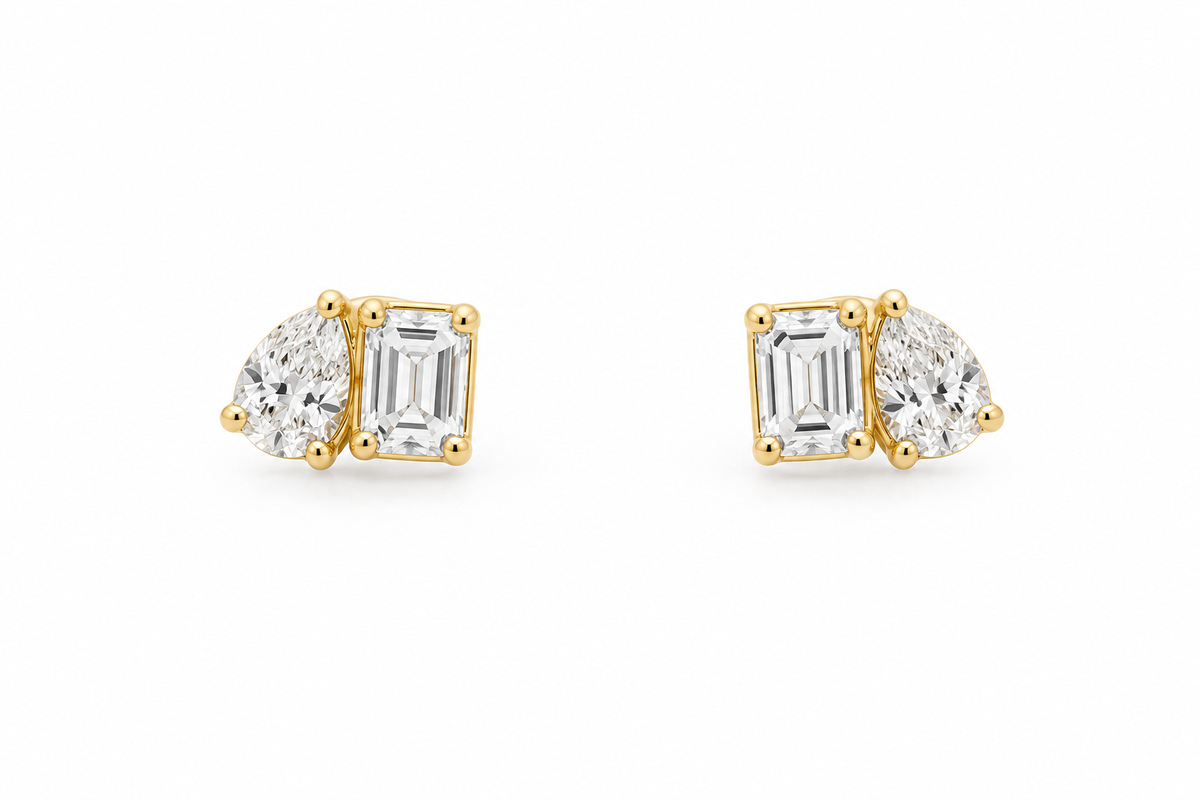 14K  YELLOW GOLD TOI ET MOI DIAMOND EARRINGS