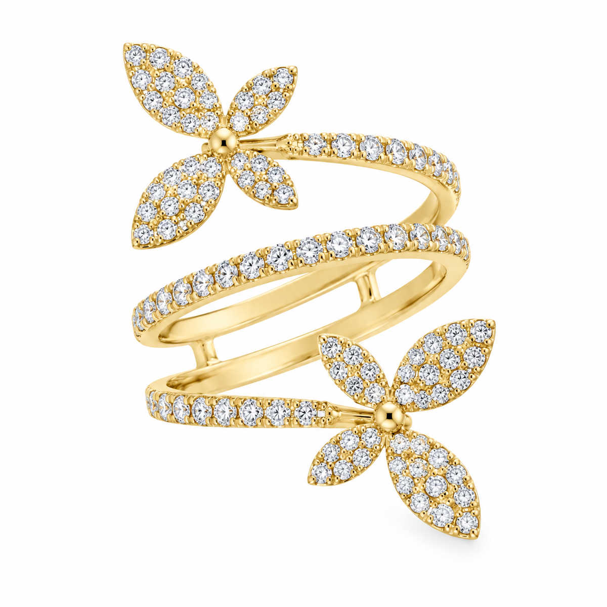 18K Yellow Gold Diamond Double Bypass Butterfly Ring