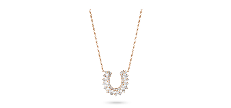 LADIES 18K GOLD PEARL AND DIAMOND HORSESHOE NECKLACE