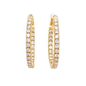 LADIES 18K YELLOW GOLD DIAMOND HOOP EARRINGS
