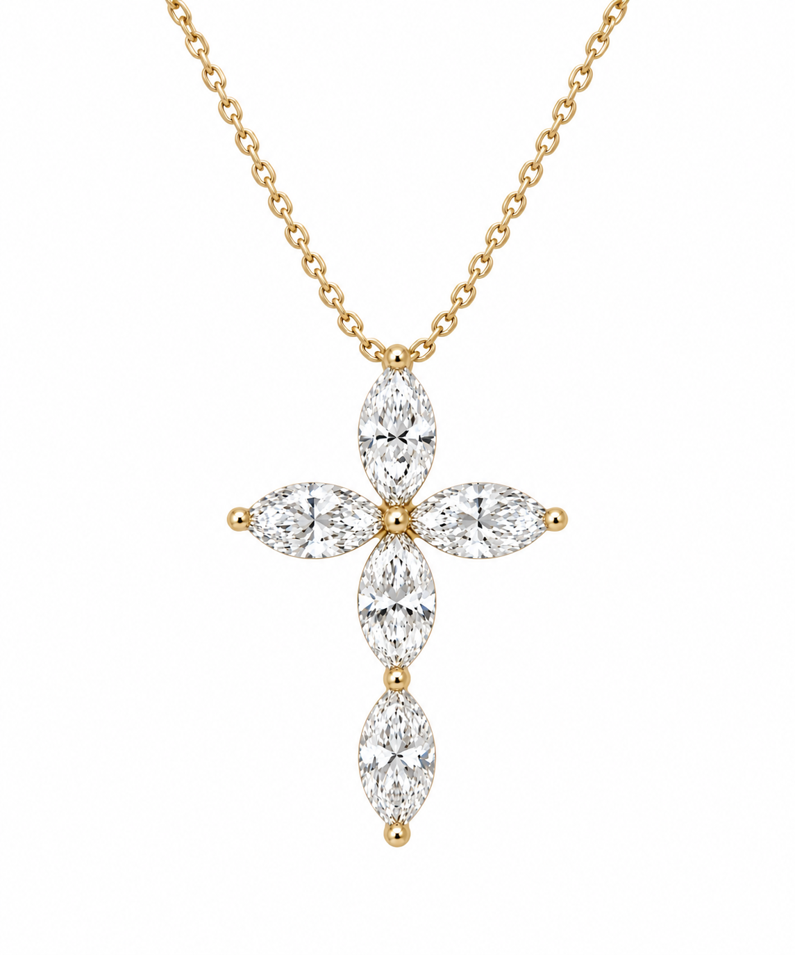 18K Yellow Gold Marquise Diamond Cross Pendant