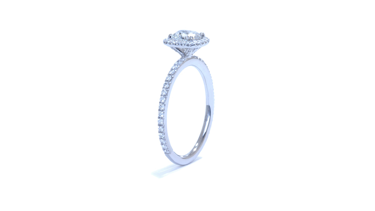 Micro-Pave Round Cut Cushion Halo Ring