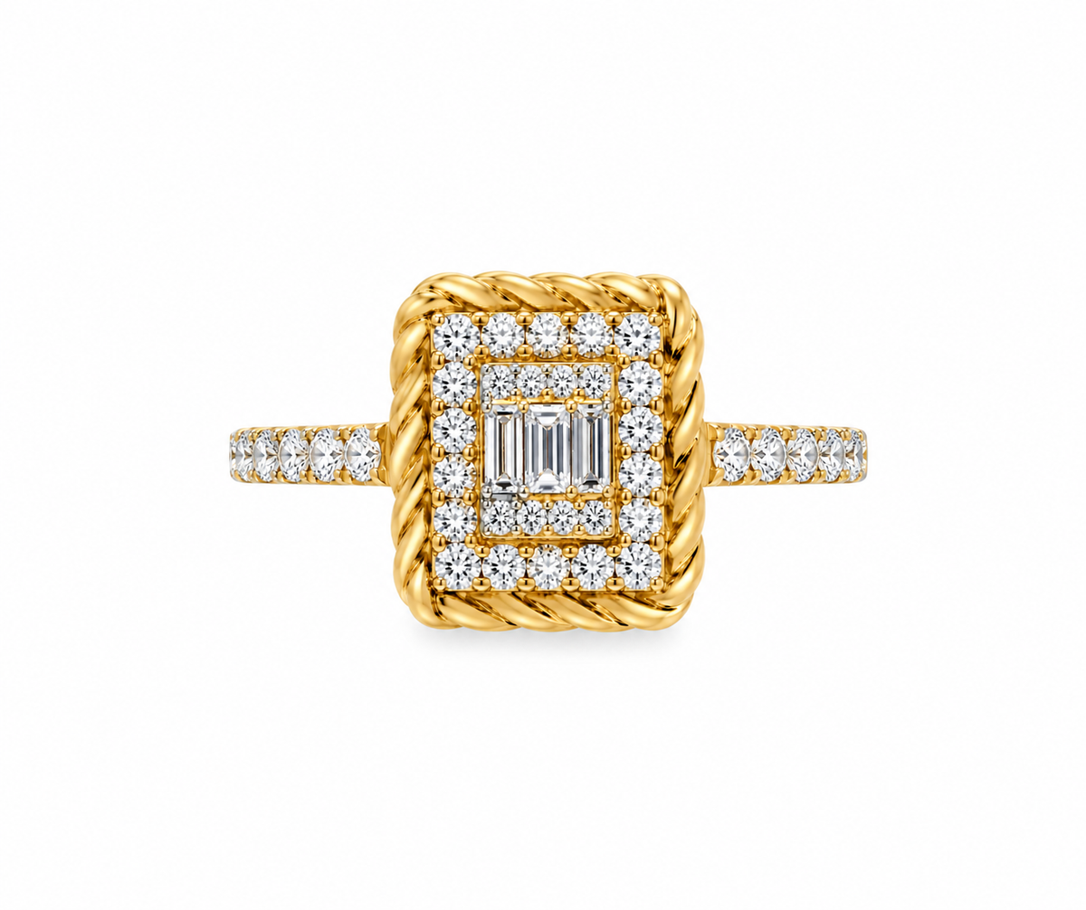 14K Yellow Gold Invisible Set Double Halo Diamond Fashion Ring