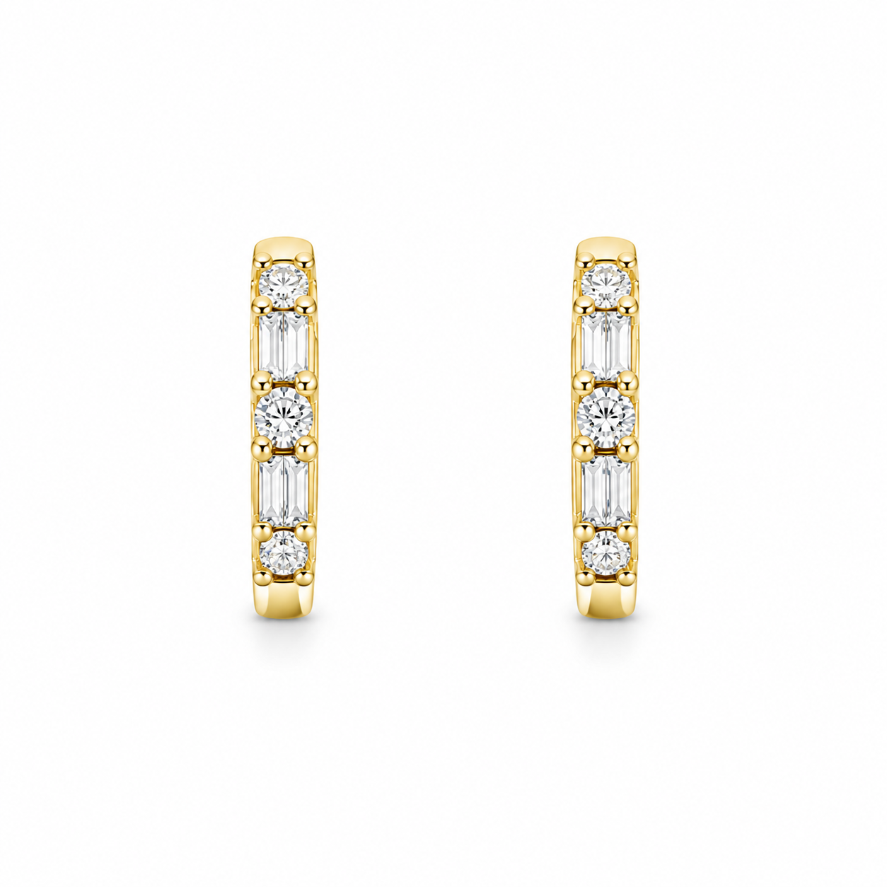18K Yellow Gold Diamond Huggie Hoop Earrings