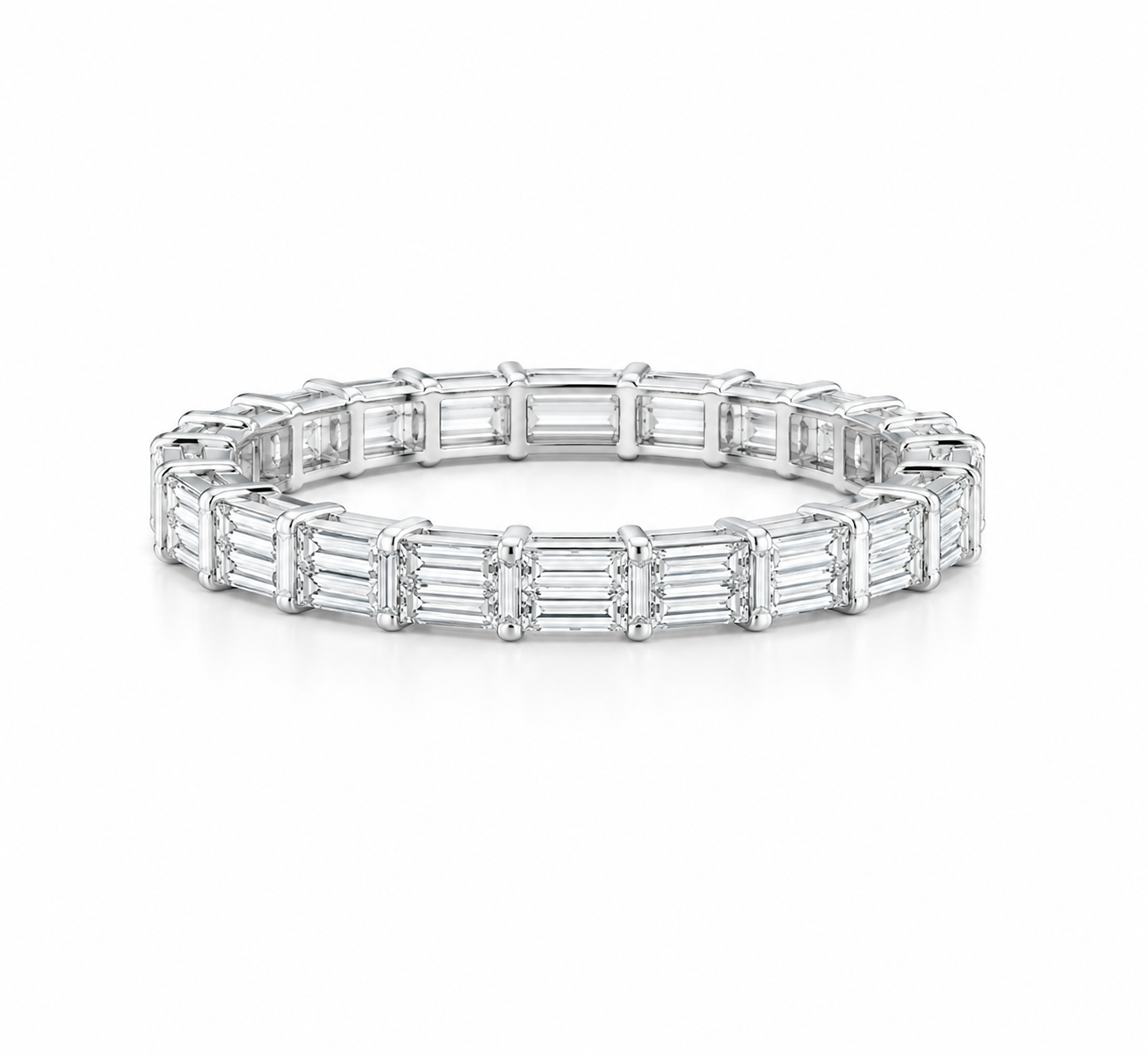 18K White Gold Emerald-Cut Diamond Eternity Band