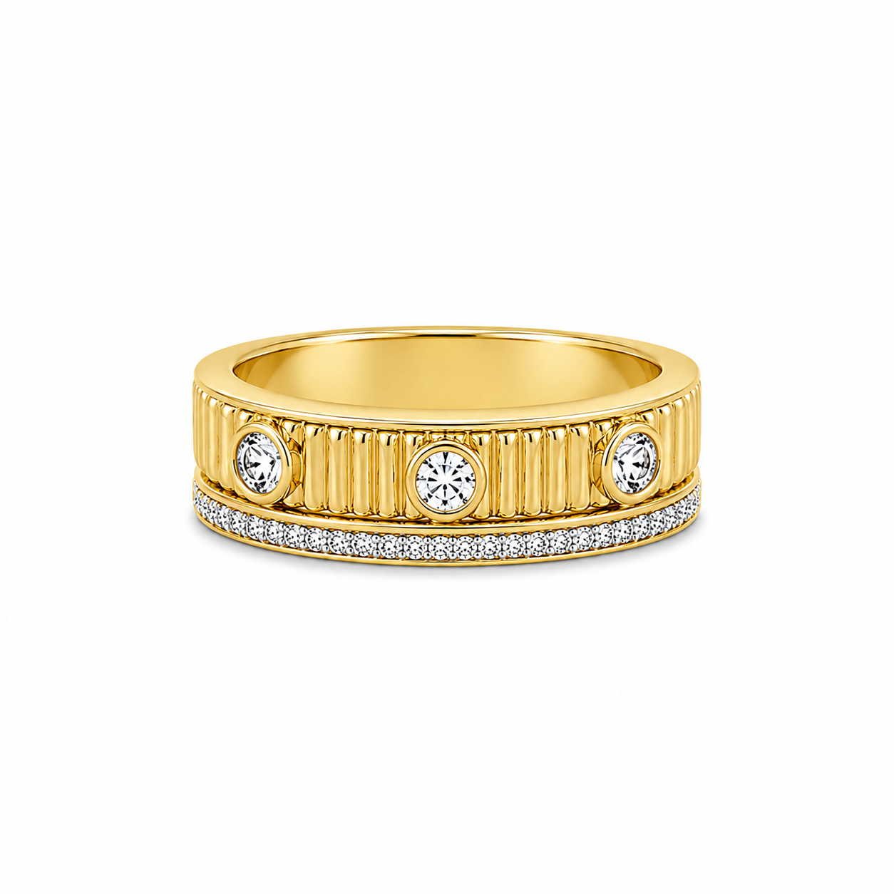 14K Yellow Gold Double Band Diamond Ring