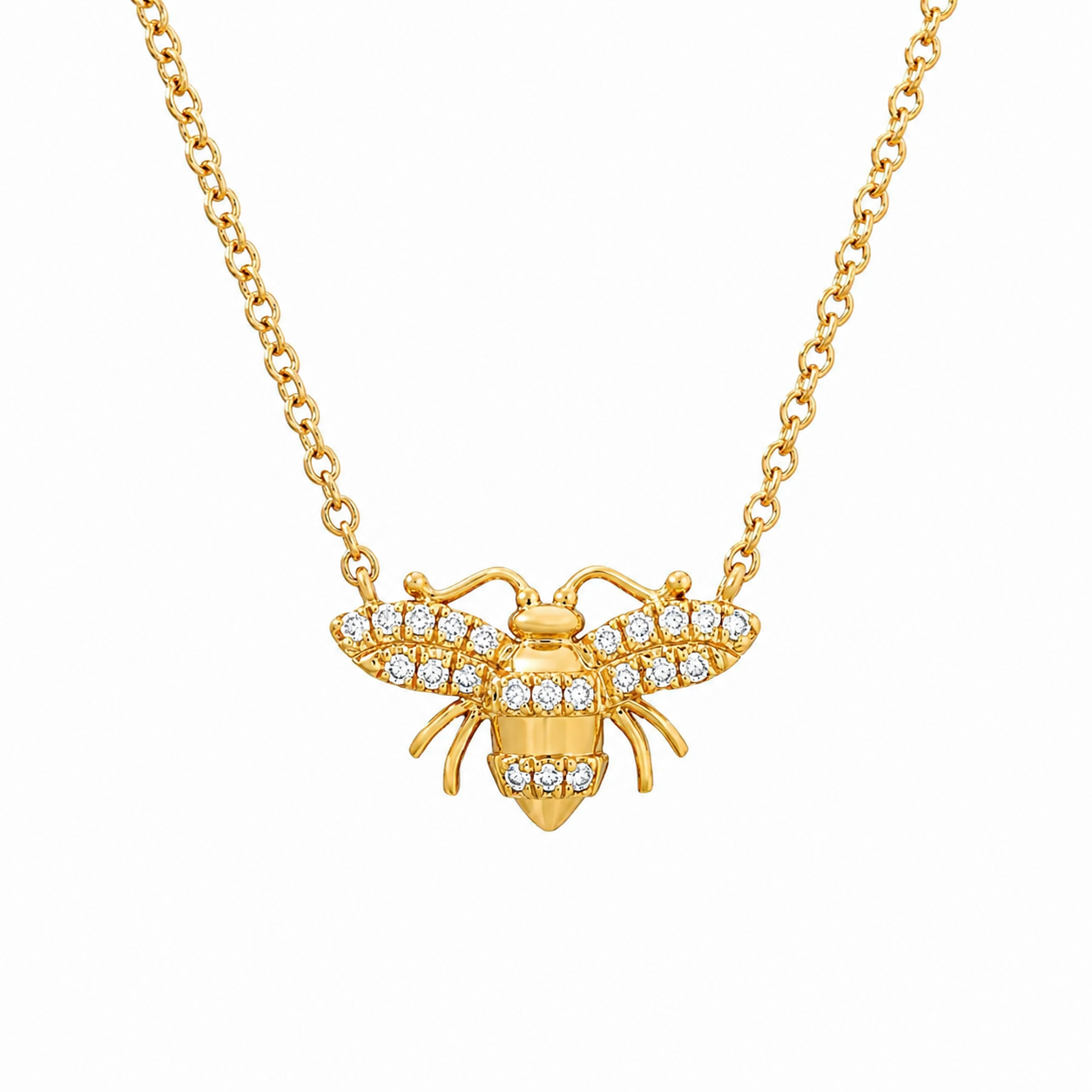 14K Yellow Gold Small Bee Diamond Necklace