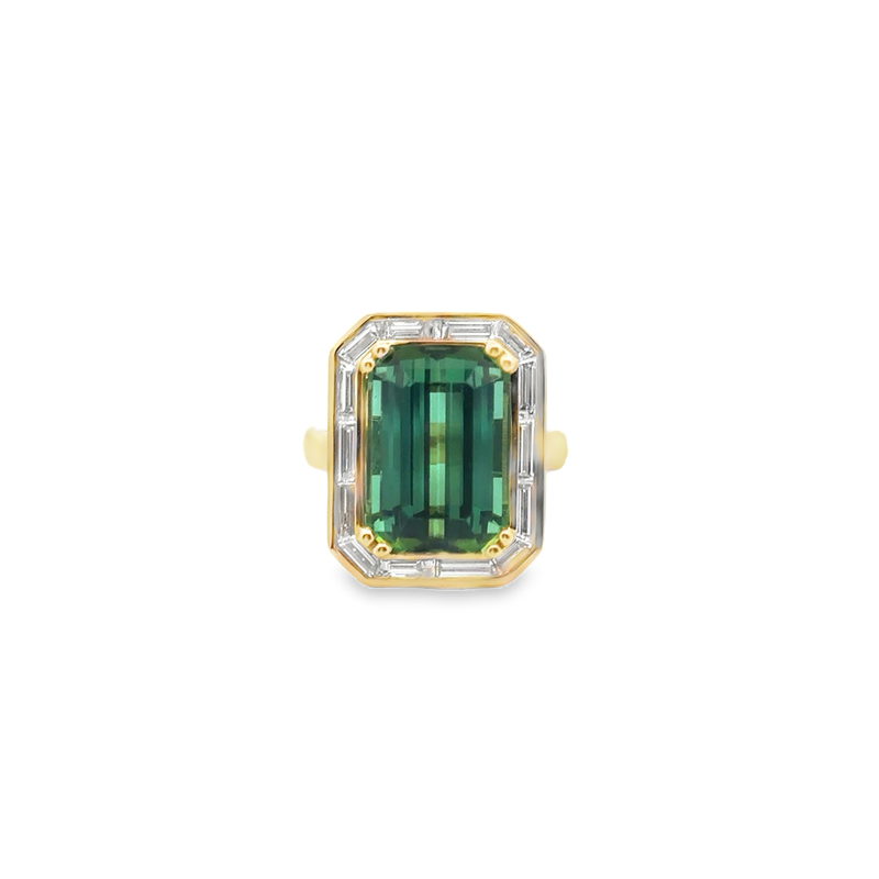 18KT YELLOW GOLD EMERALD CUT GREEN NIGERIAN TOURMA