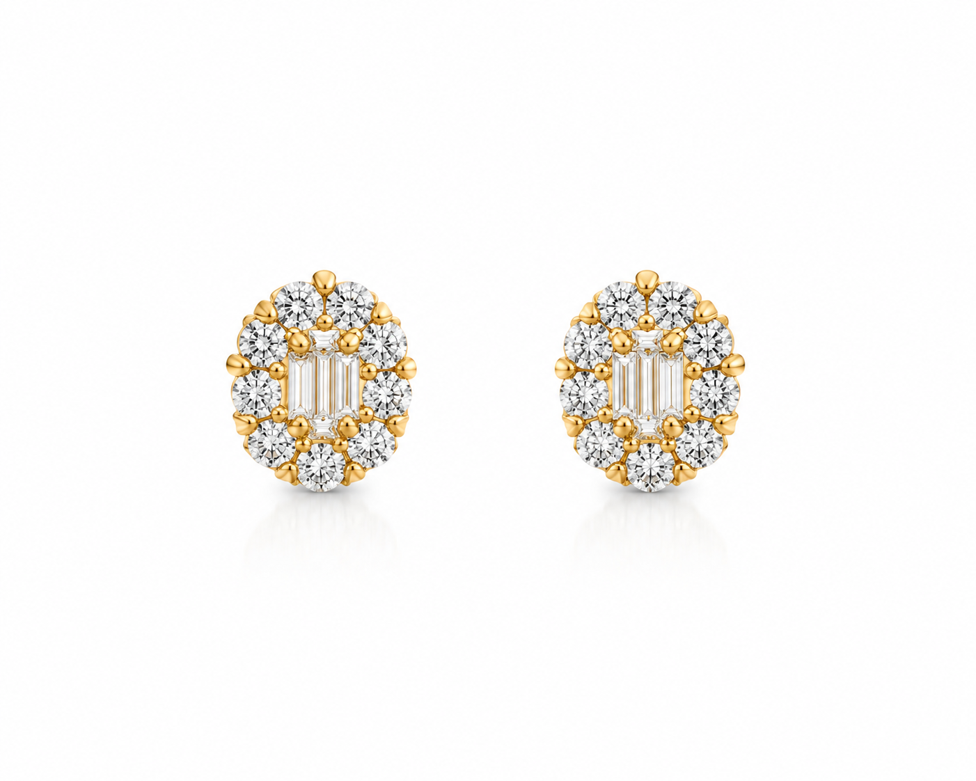 18K Yellow Gold Diamond Cluster Stud Earrings