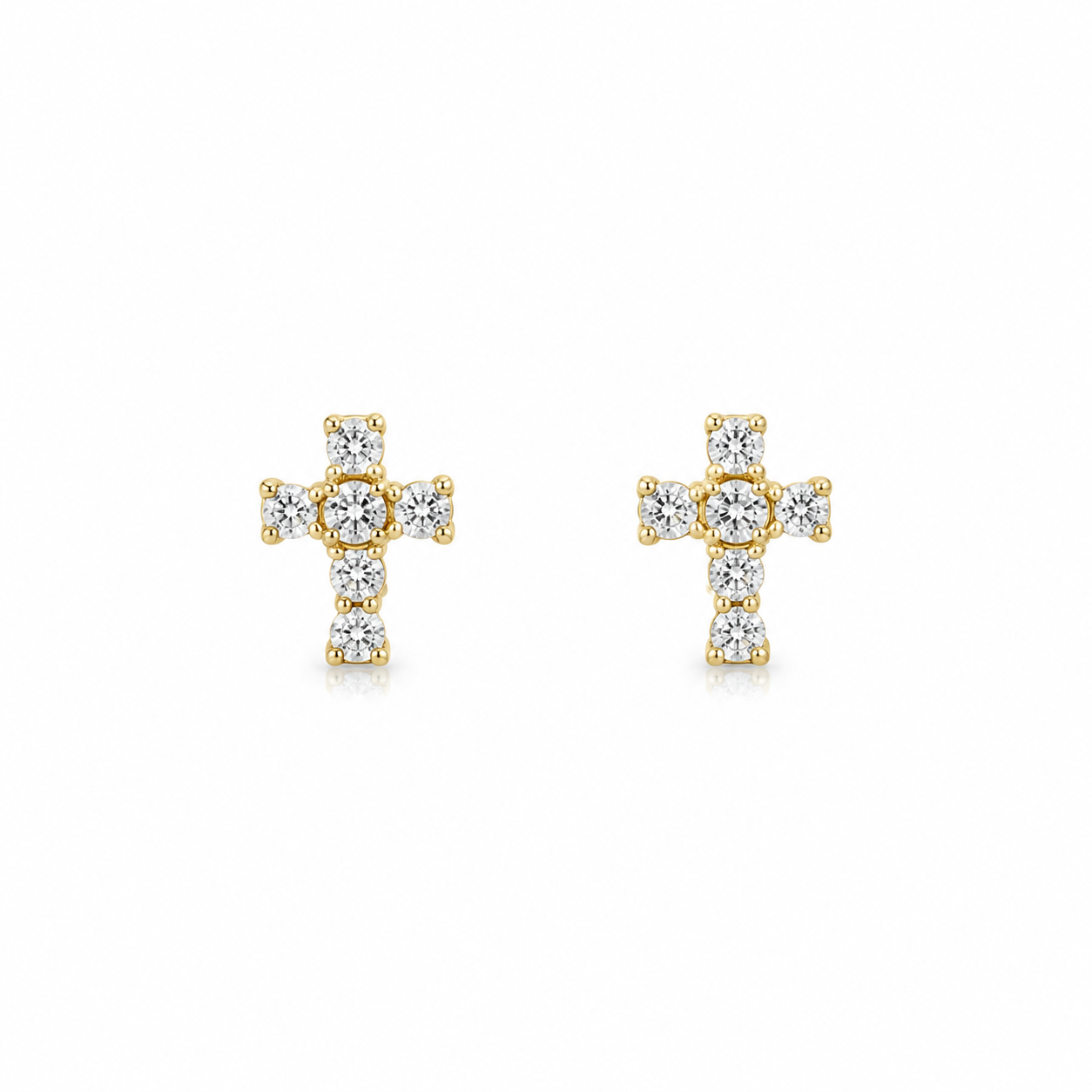 18K Yellow Gold Diamond Cross Stud Earrings