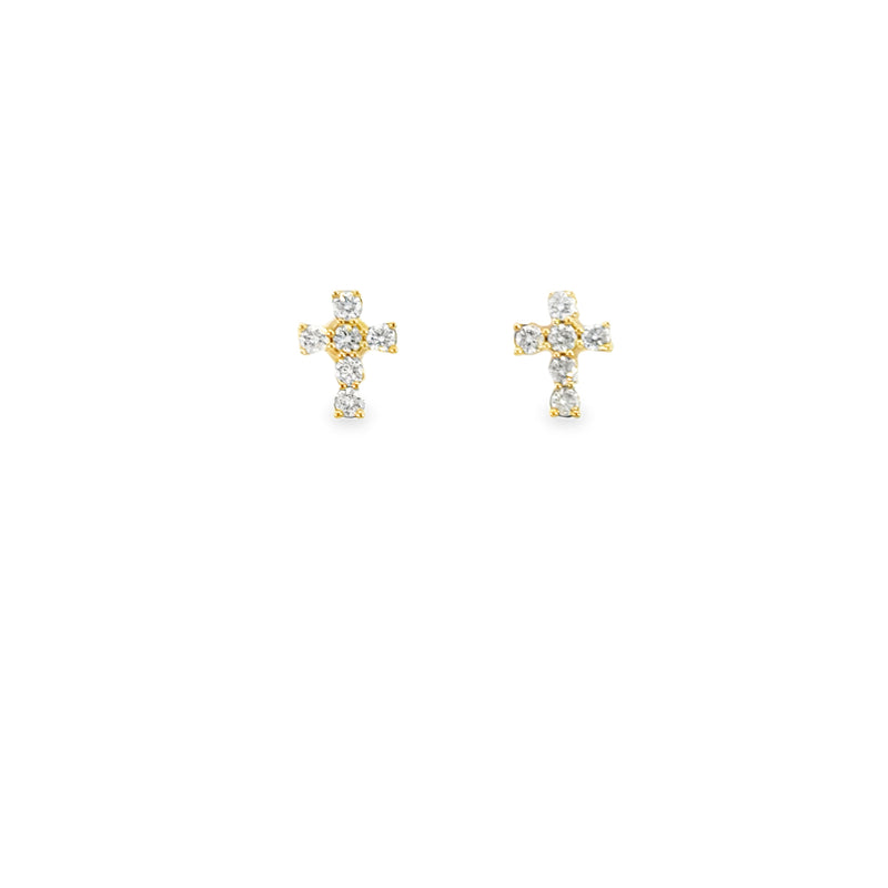 18KY DIAMOND CROSS STUD EARRINGS WITH 12-RBC DIAS