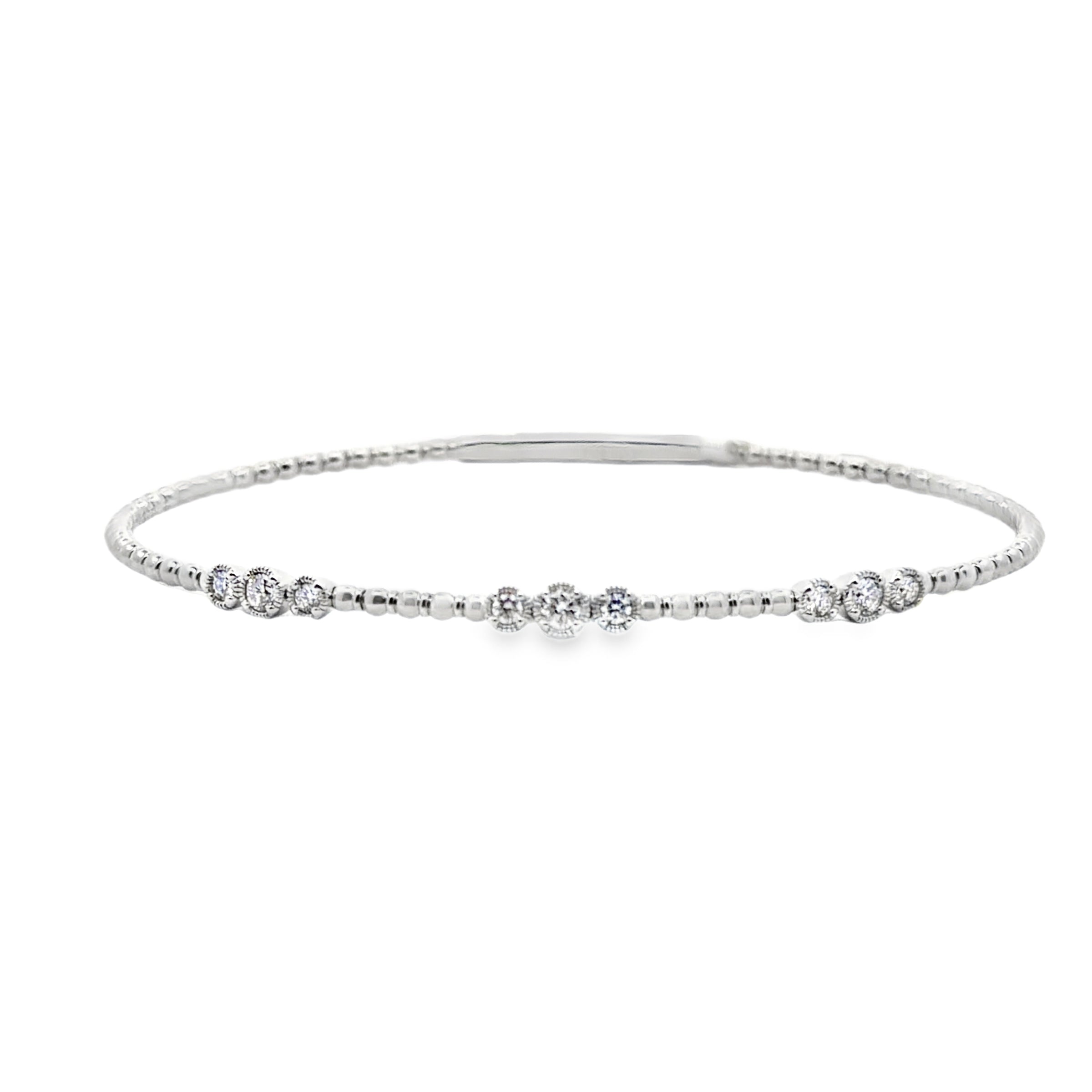 14K White Gold Bezel Station Diamond Bangle Bracelet – 0.26 CTW