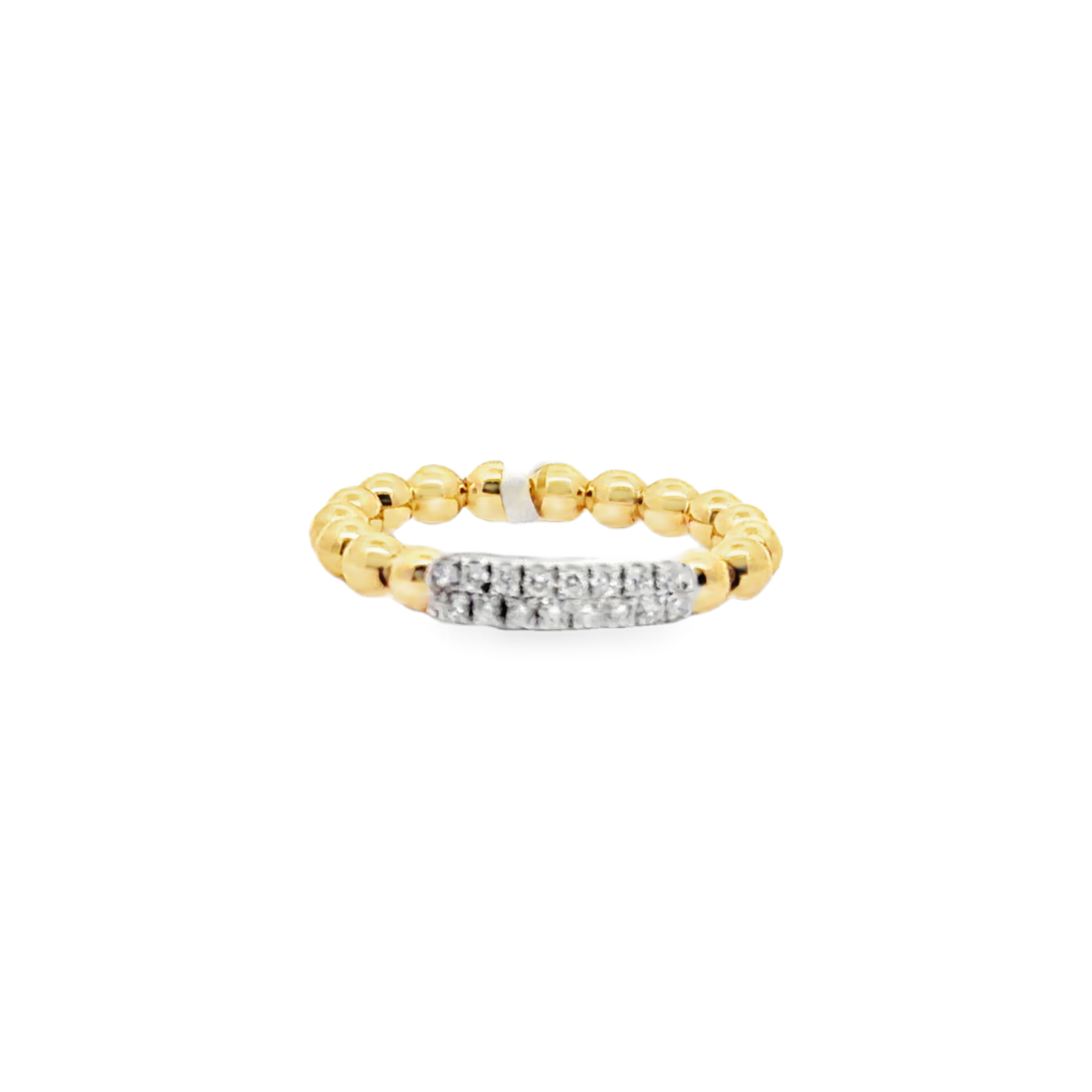 18K Yellow Gold Beaded Stretch Diamond Ring