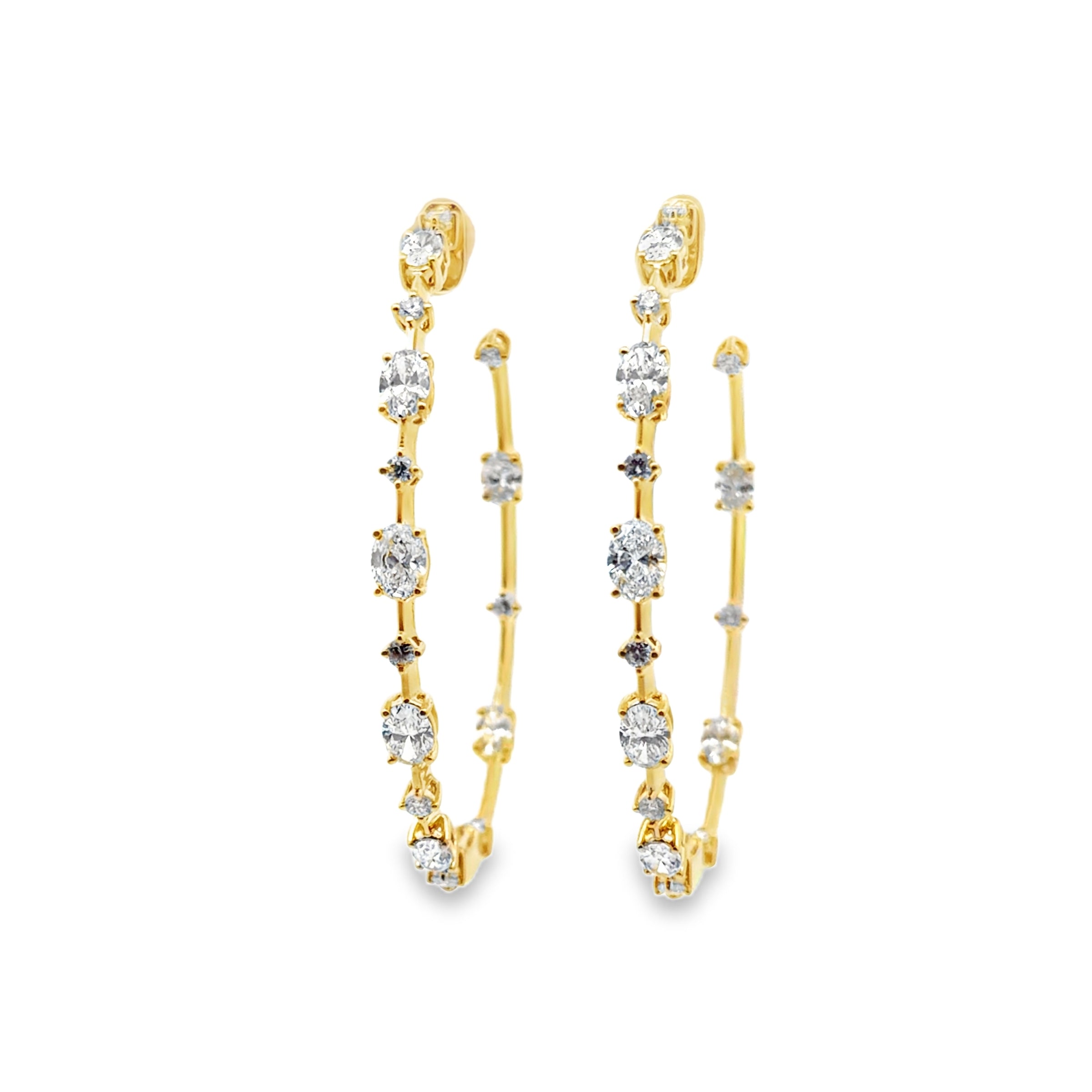 18K Yellow Gold Large Inside-Out Oval Diamond Hoop Earrings | 3.60 CTW