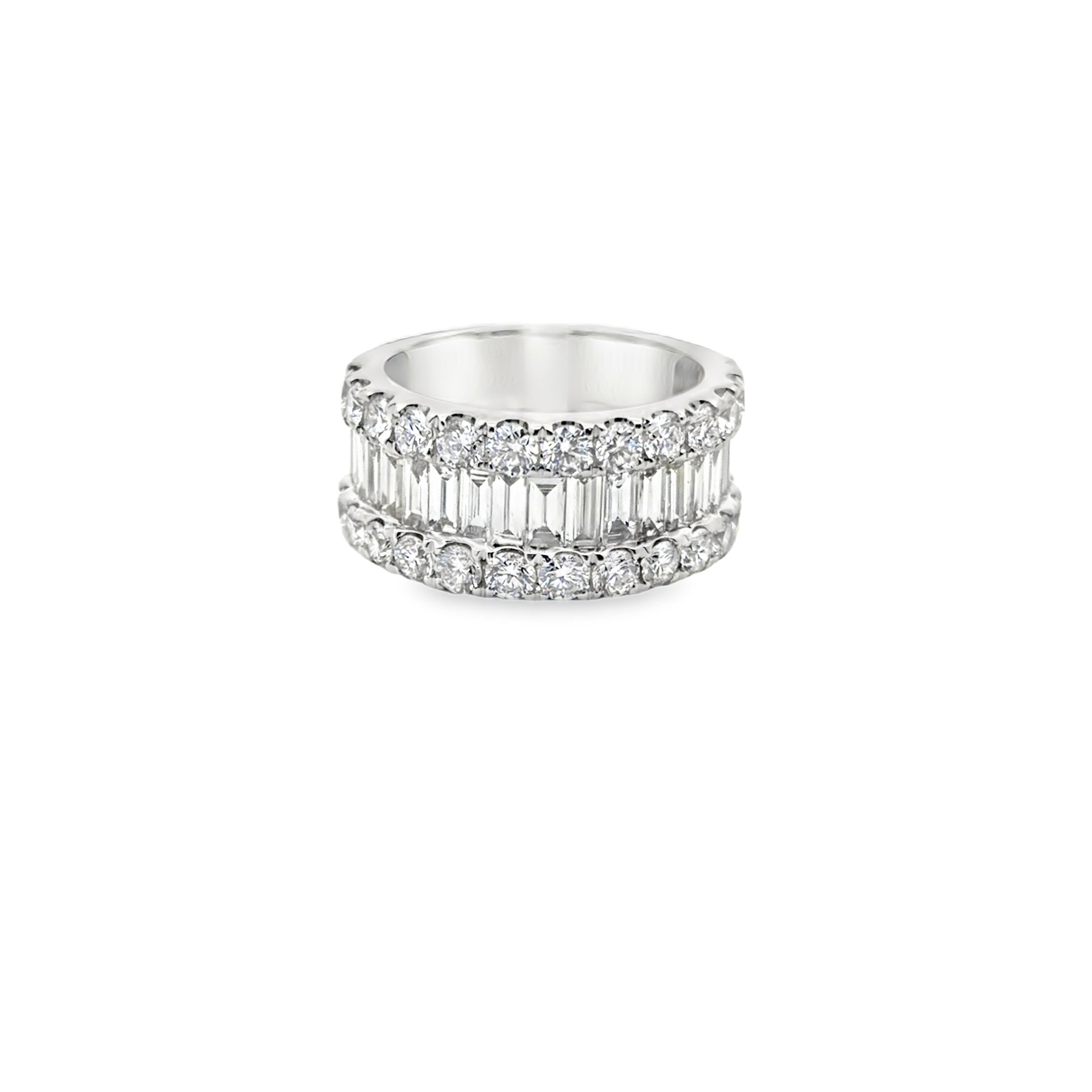 18K White Gold Round Brilliant & Baguette Diamond Band – 3.37 CTW