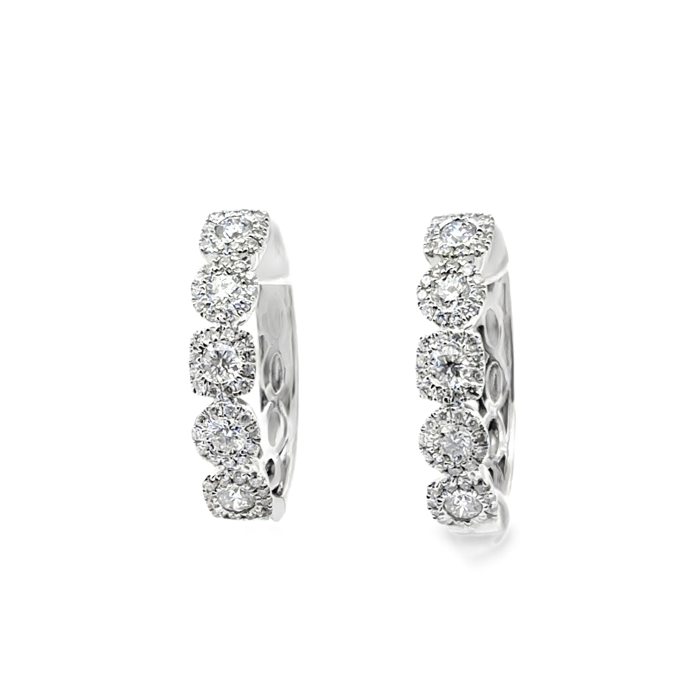 18K WHITE GOLD LADIES DIAMOND HOOP EARRINGS FEATUR