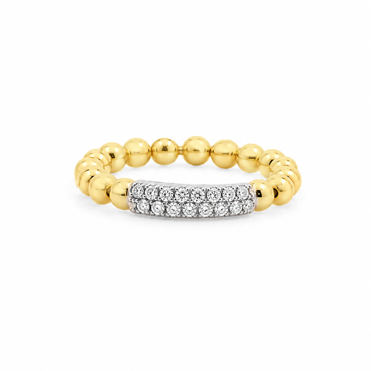 18K Yellow Gold Beaded Stretch Diamond Ring