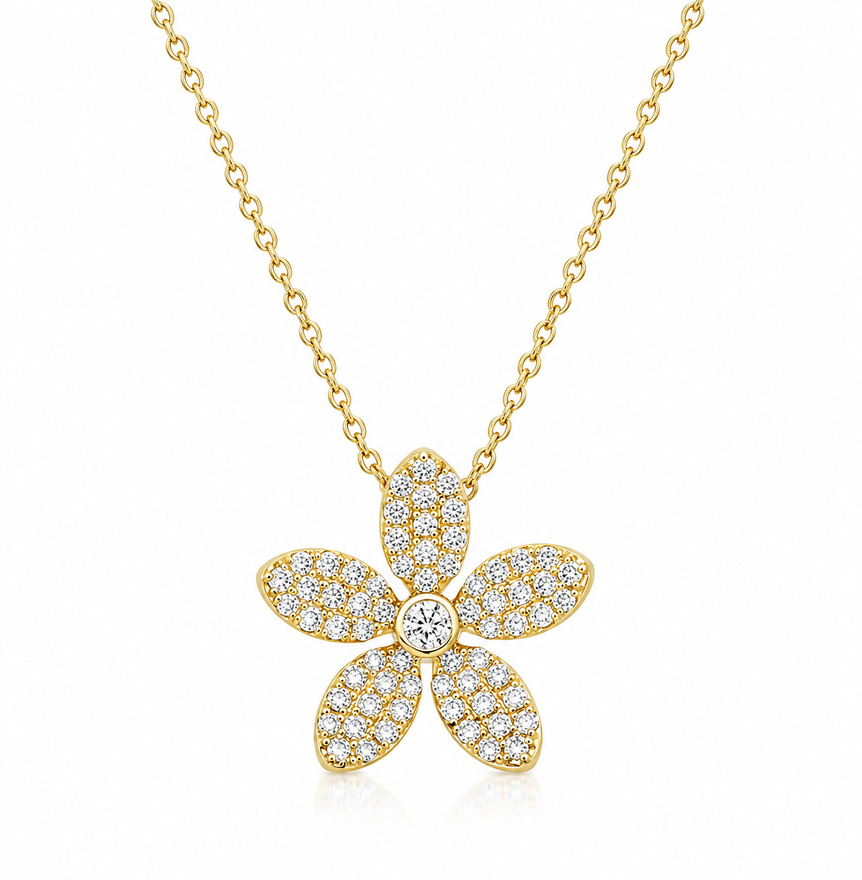 14K Yellow Gold Pavé Flower Diamond Pendant