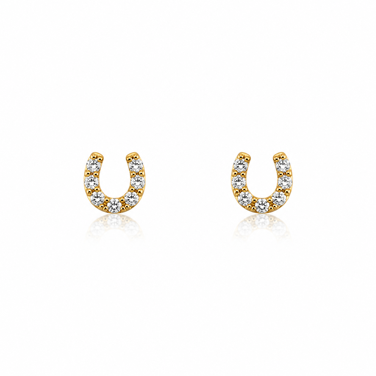 14K Yellow Gold Diamond Horseshoe Stud Earrings