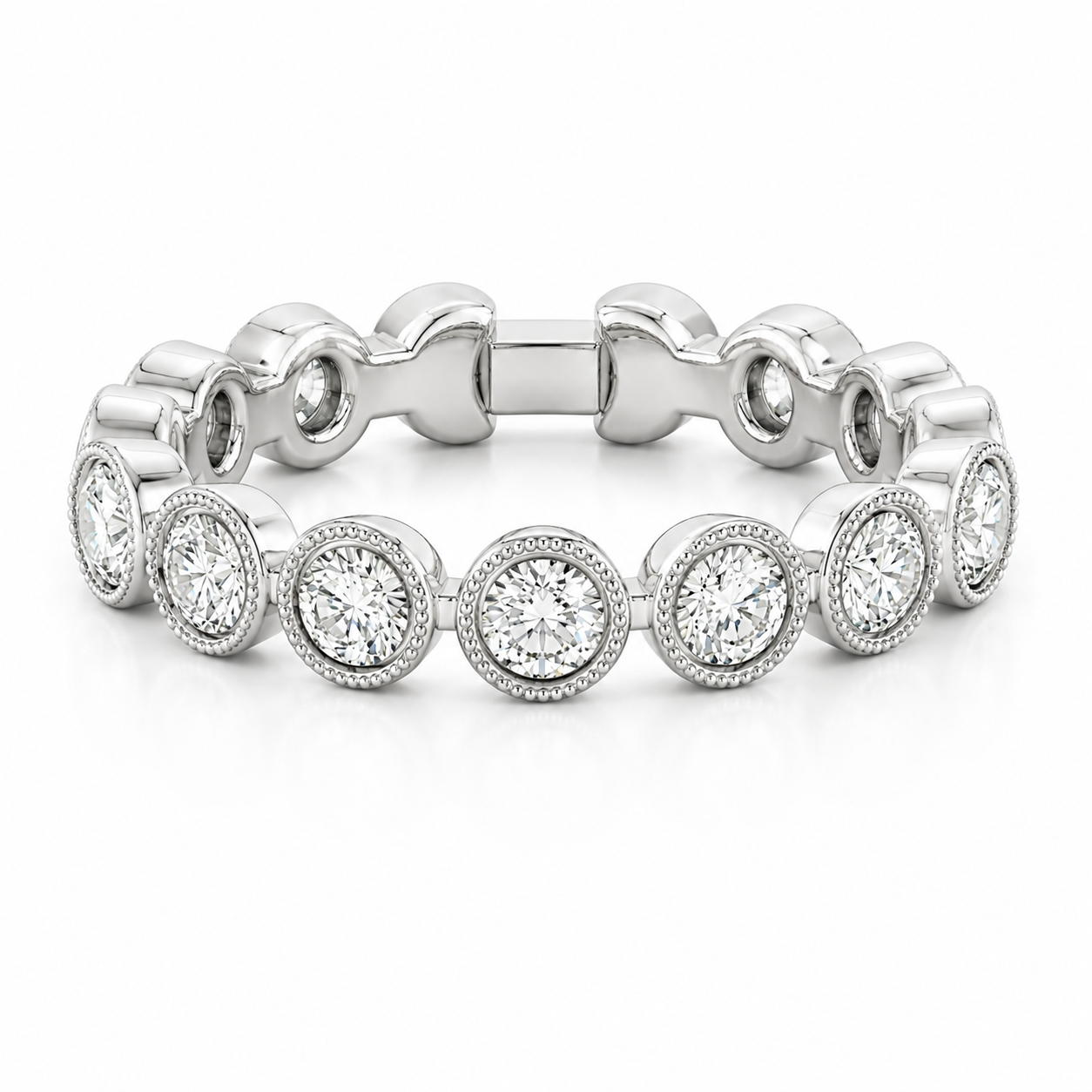 18K White Gold Milgrain Bezel-Set Diamond Eternity Band