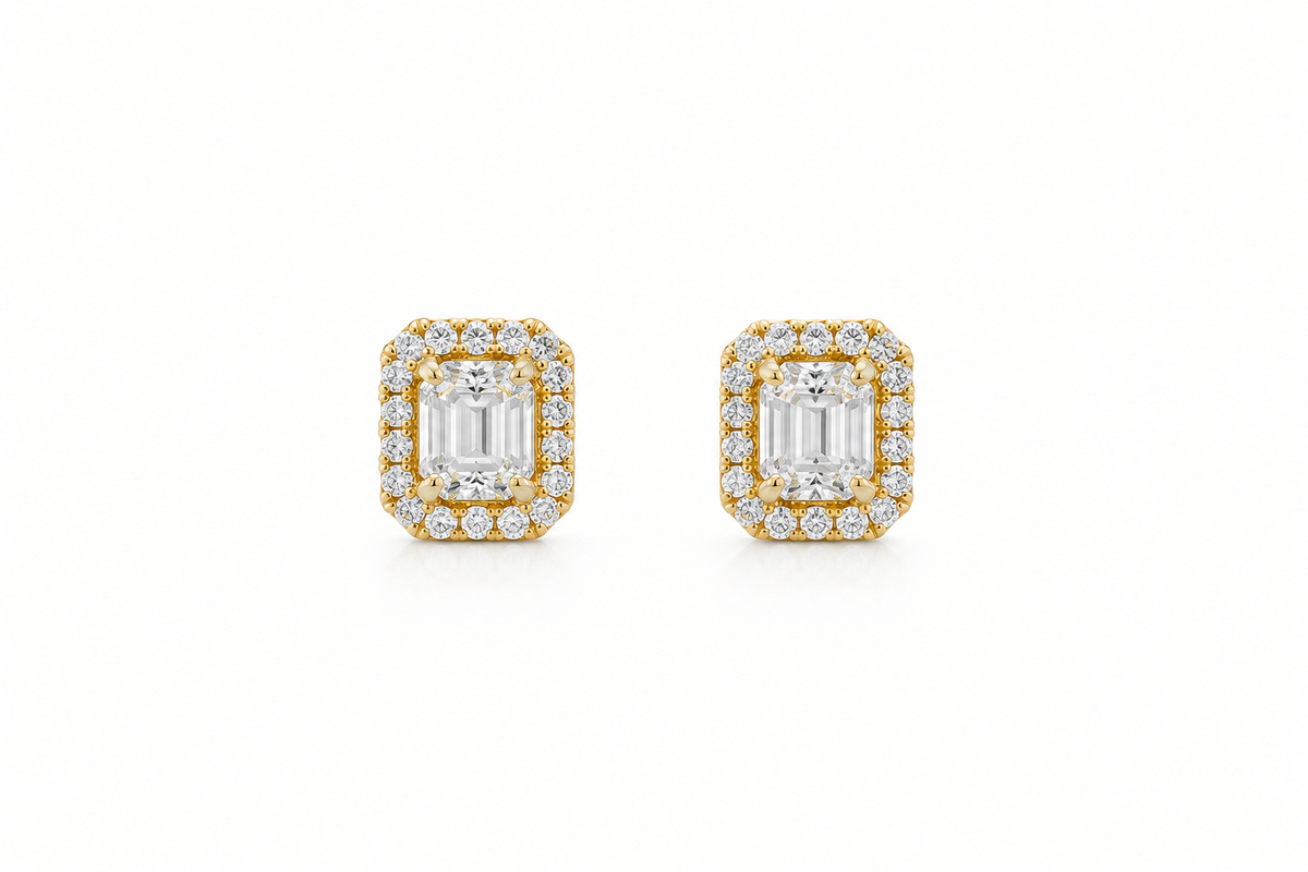 14K Yellow Gold Composite Diamond Stud Earrings