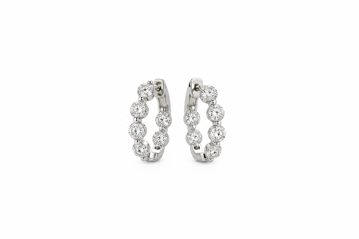 18K White Gold Diamond Hoop Earrings