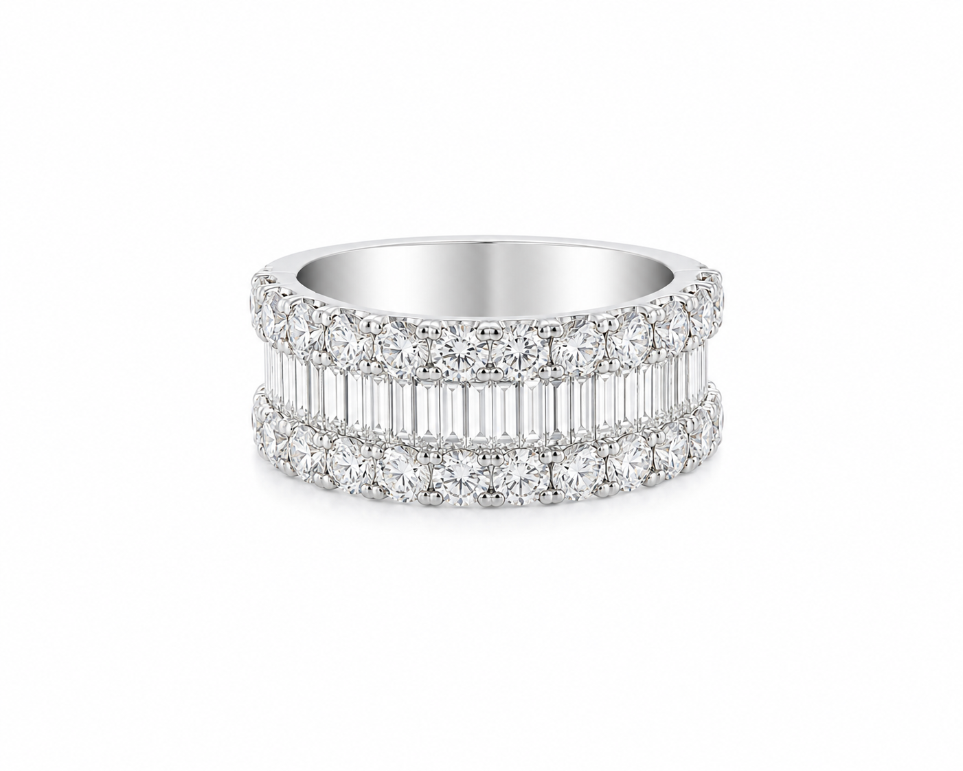 18K White Gold Round Brilliant & Baguette Diamond Band – 3.37 CTW
