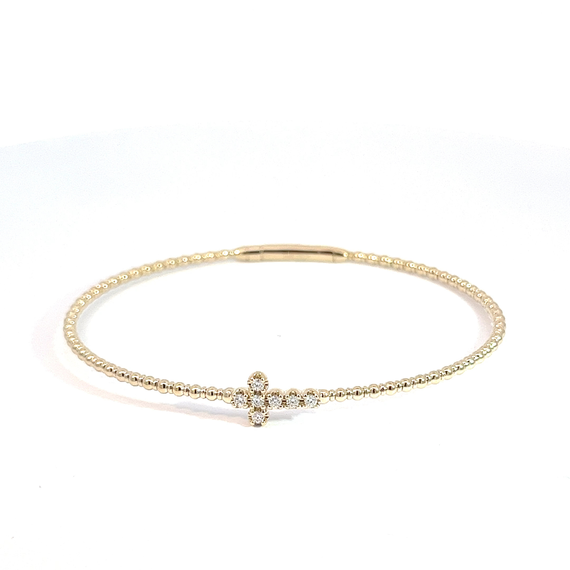 LADIES 14K YELLOW GOLD CROSS FLEX DIAMOND BANGLE BRACELET