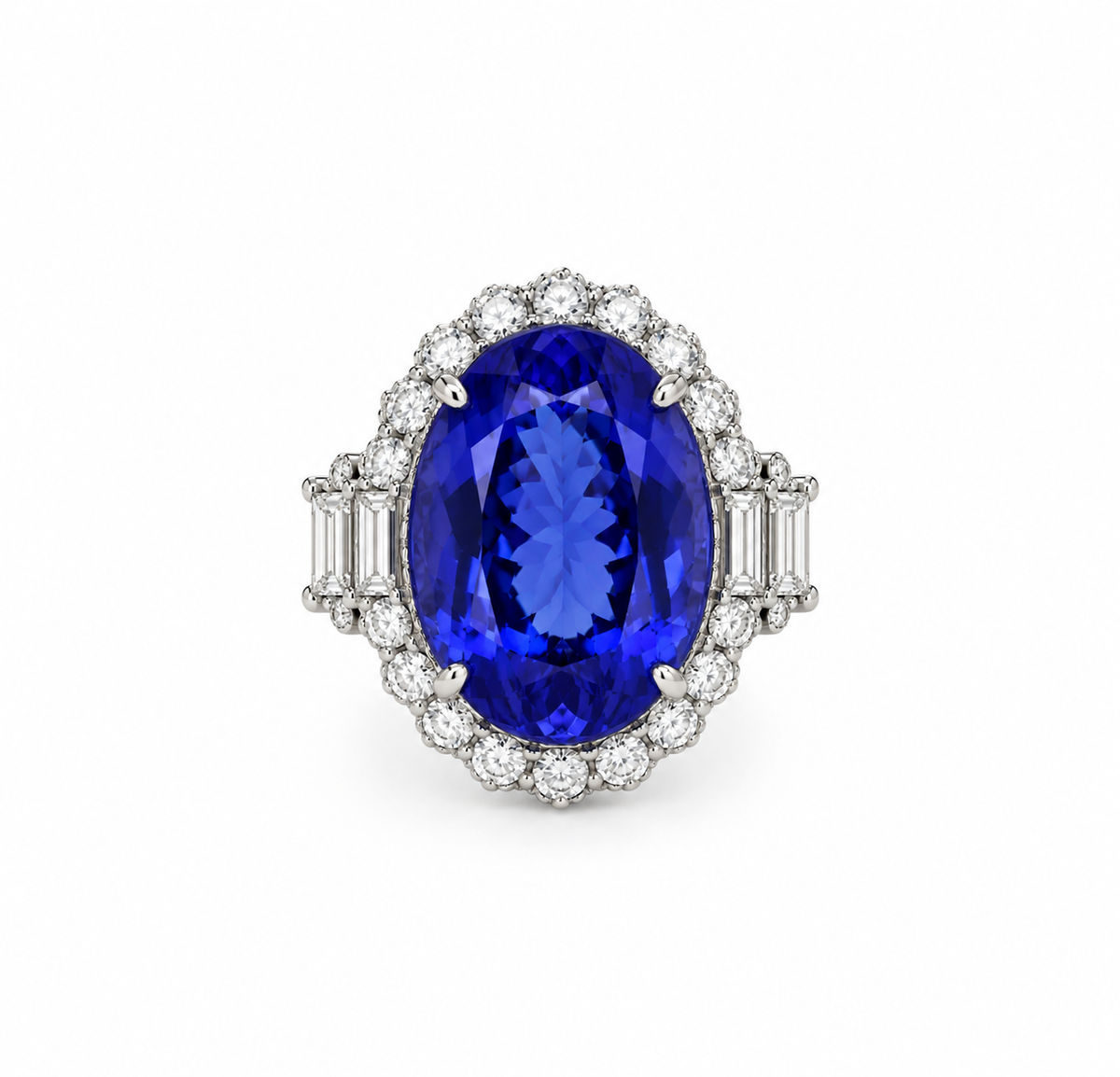18K White Gold Tanzanite & Diamond Statement Ring
