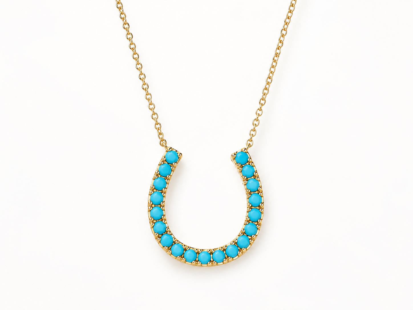 14K Yellow Gold Turquoise Horseshoe Necklace
