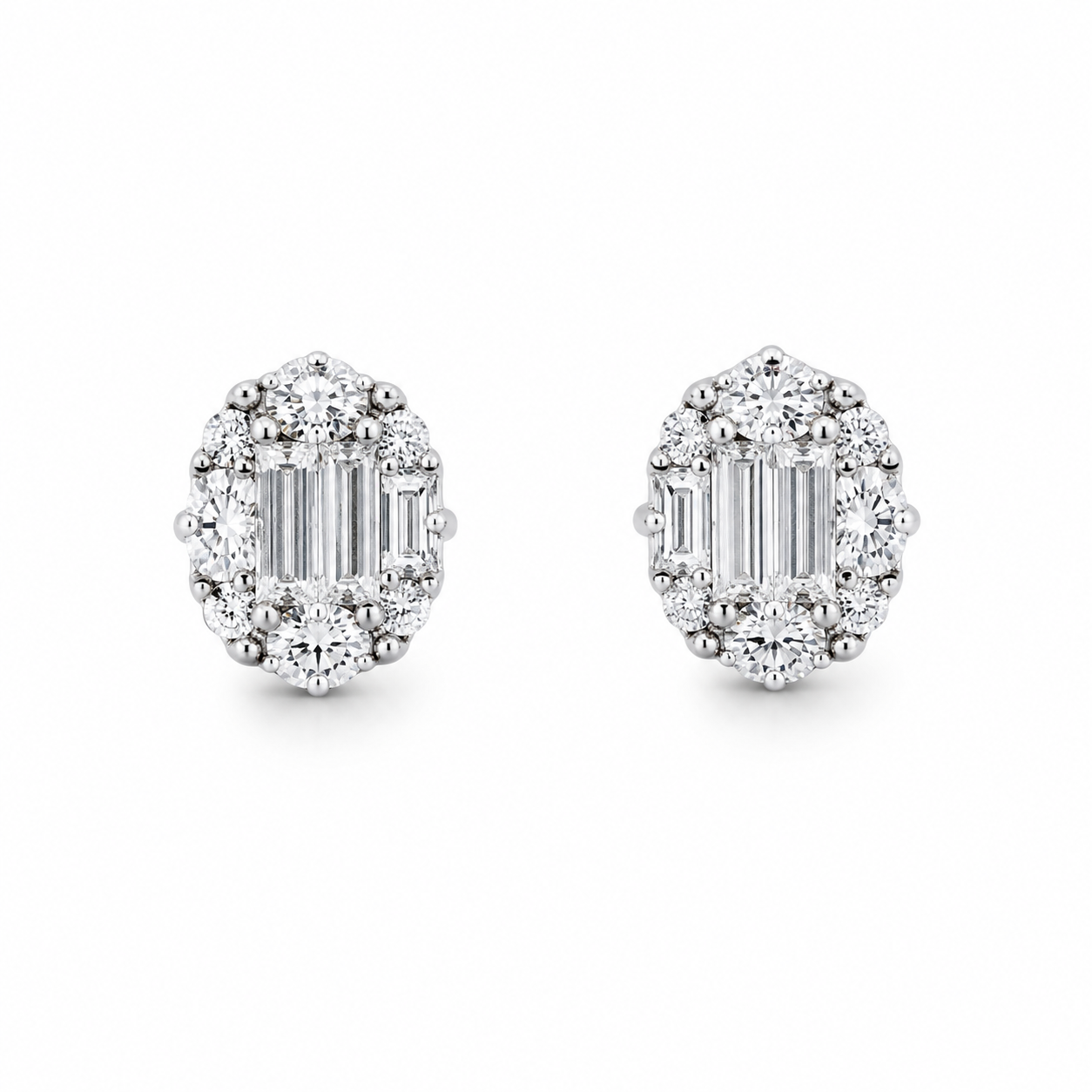 18K White Gold Diamond Halo Stud Earrings