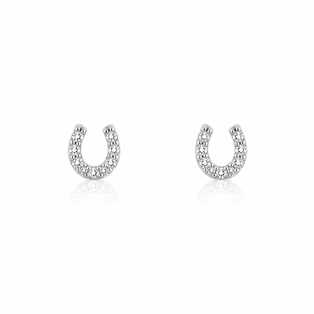 14K White Gold Diamond Horseshoe Stud Earrings